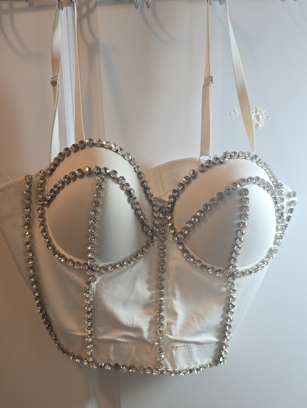 Rhinestone-Trim Bustier Crop Top - White